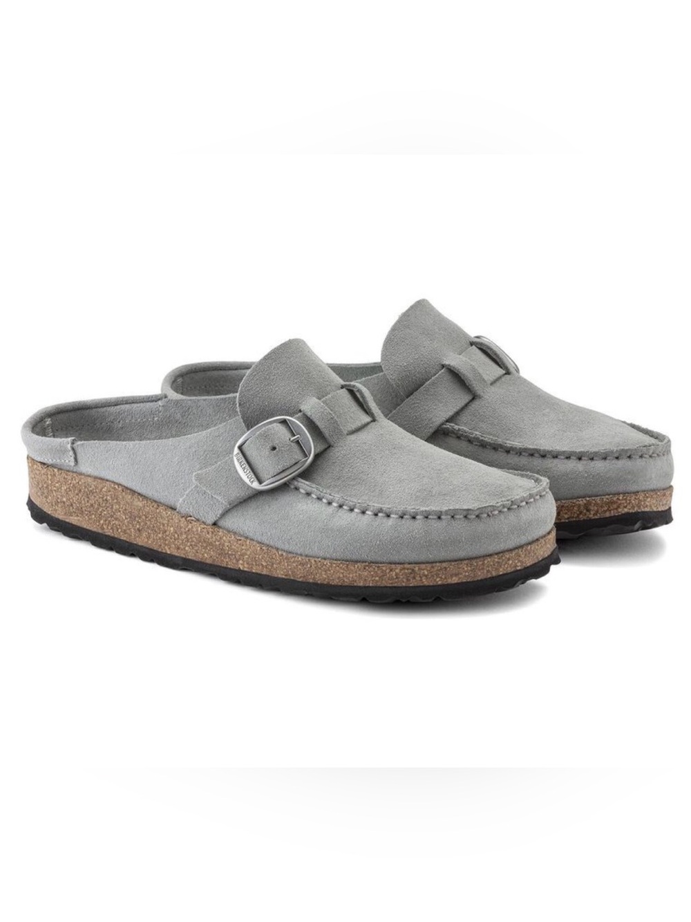Birkenstock Buckley clogs in a grey mineral suede mules size 38
